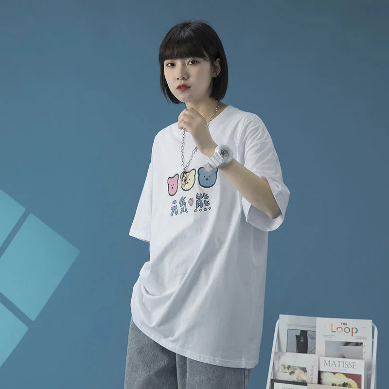 

Neploha Summer Women's T-shirt Bear Graphic Short Sleeve Tshirts Women Korean Tops Oversize Unisex Tees Harajuku Female Clothing