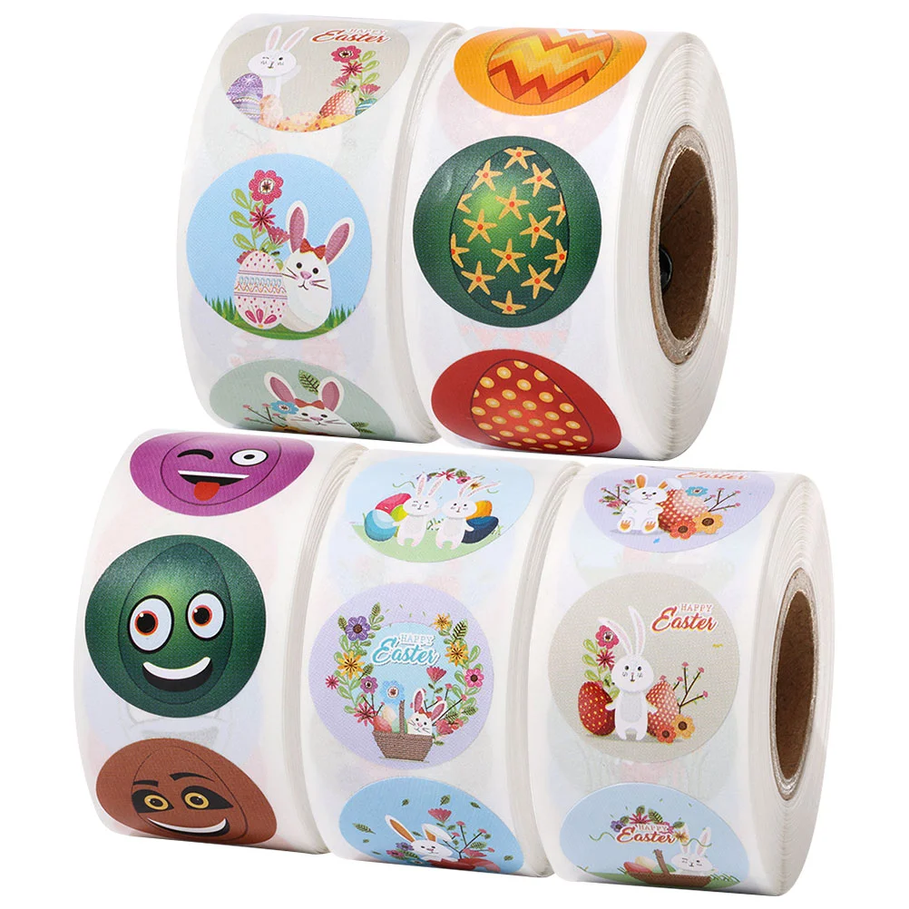 

5 Rolls of Easter Stickers Easter Cartoon Stickers Coated Paper Stickers Self-adhesive Stickers