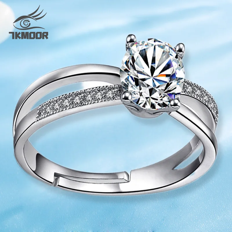

Silver color Wedding Ring For Women Cross Zirconia Luxury Opening Ring anel de prata Valentine's Day Present