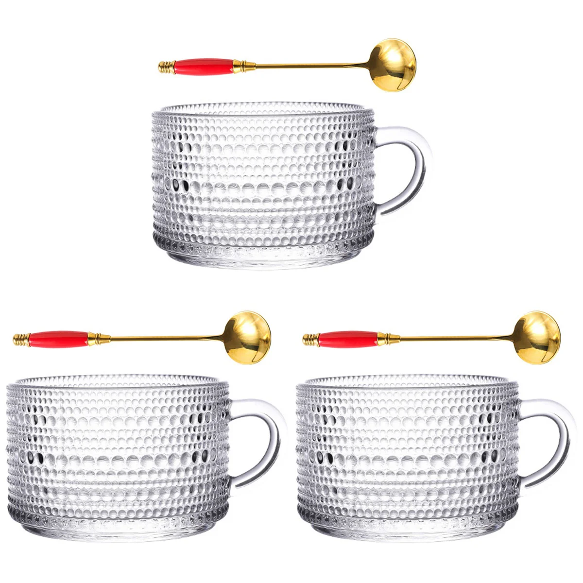 

3 набора, стеклянная кружка с тиснением, кофейная чашка, стаканчик для питья, винтажная стеклянная Салатница с ложкой