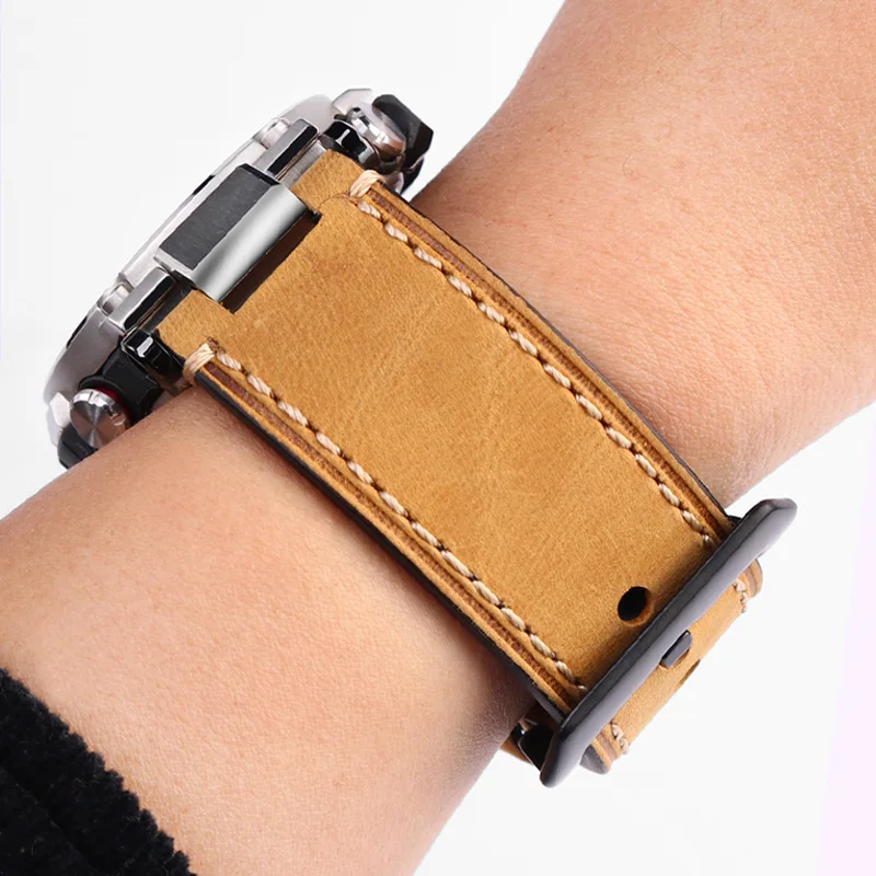 

Thickened vintage leather leather watch band, suitable for C-ASIO gst-b100 / S130 / w300 /W330 /W120 series men's Bracelet black