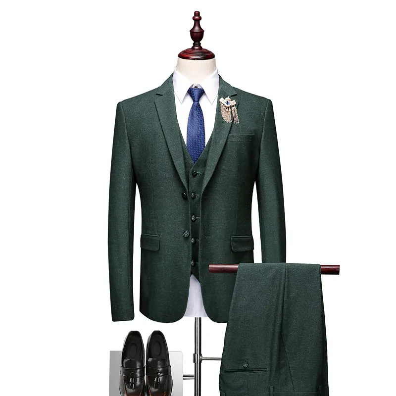 

(Jackets+Vest+Pants) 2021 High Quality Male cotton Suit Groom Wedding Suit Tuxedo Best Men Slim Business Groom Suit 3-piece