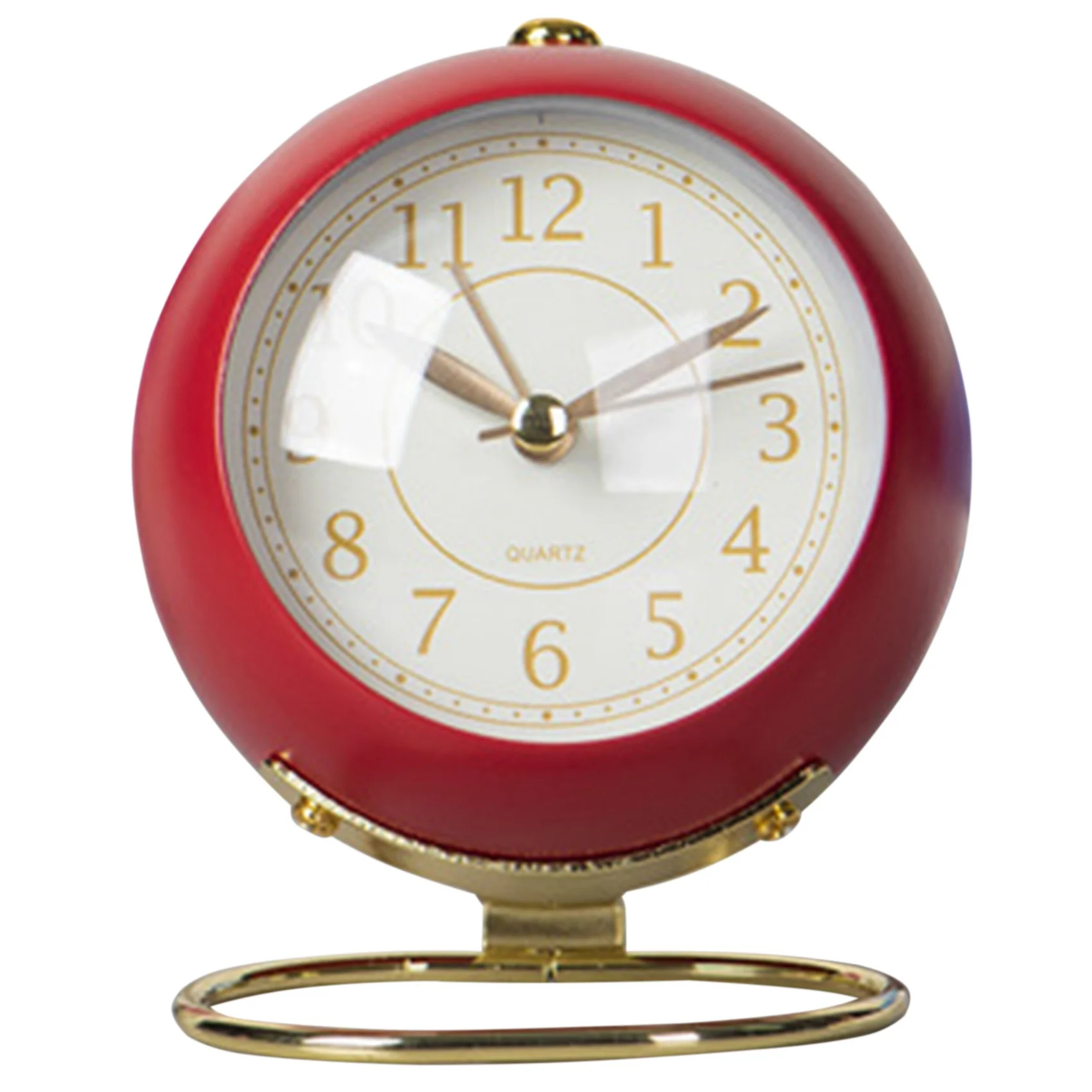 Desk Analog Alarm Clock Ultra-quiet Metal Non-ticking Retro Small Table Clock Cute Clock Red