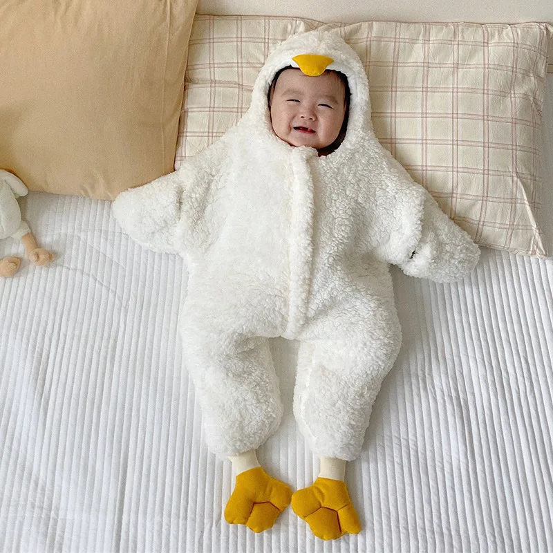 Winter Baby One-piece Pajamas Infant Fleece Thick Goose Sleepwear Newborn Outwear Toddler Warm Jumpsuits