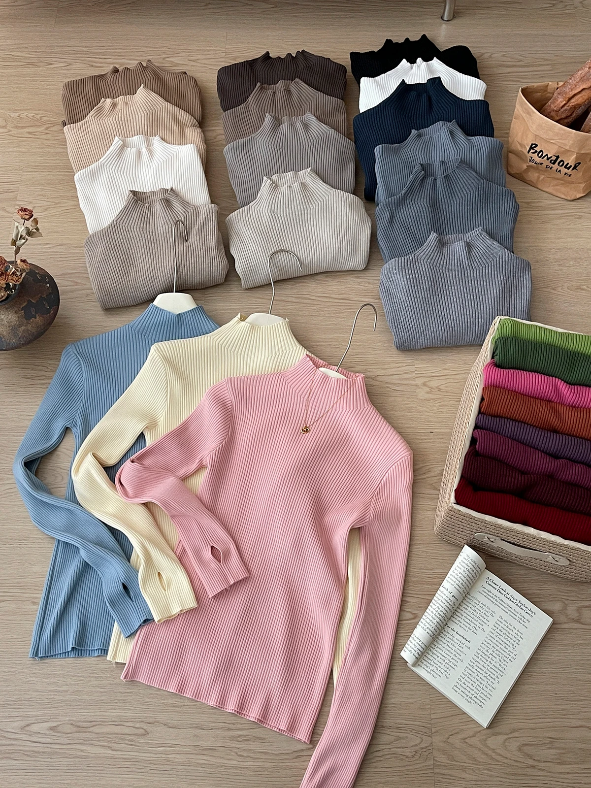 Плиссированная текстура полувысокий воротник смешанный шерстяной свитер из