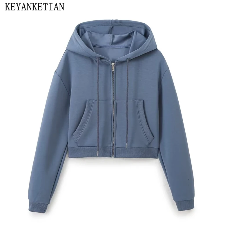 KEYANKETIAN 2024 осень/зима новые женские укороченные толстовки на молнии спортивный