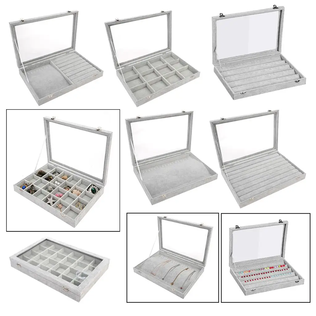 

Jewelry Necklace Rings Diamond Storage w/ Glass Lids Case