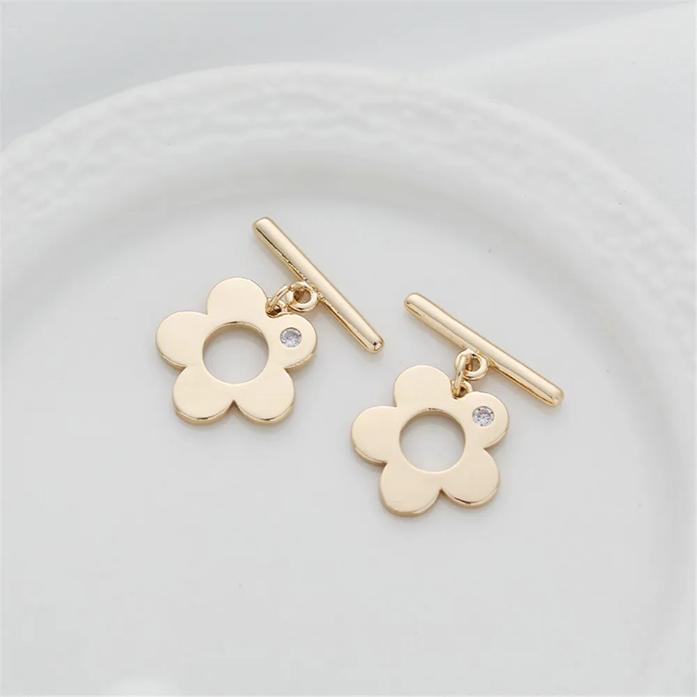 

14K bag gold color set zircon plum IQ buckle necklace bracelet OT buckle lace ellipse 14mm connection end DIY