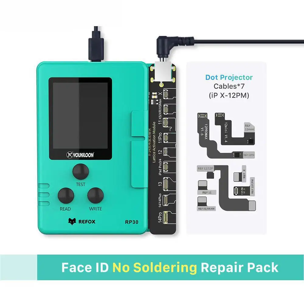 

Refox Rp30 Dot Matrix Repair Programmer Cable No Need Soldering For Iphone X/xs/11/12/13/14 Pro Max Face Id Battery Data Repair
