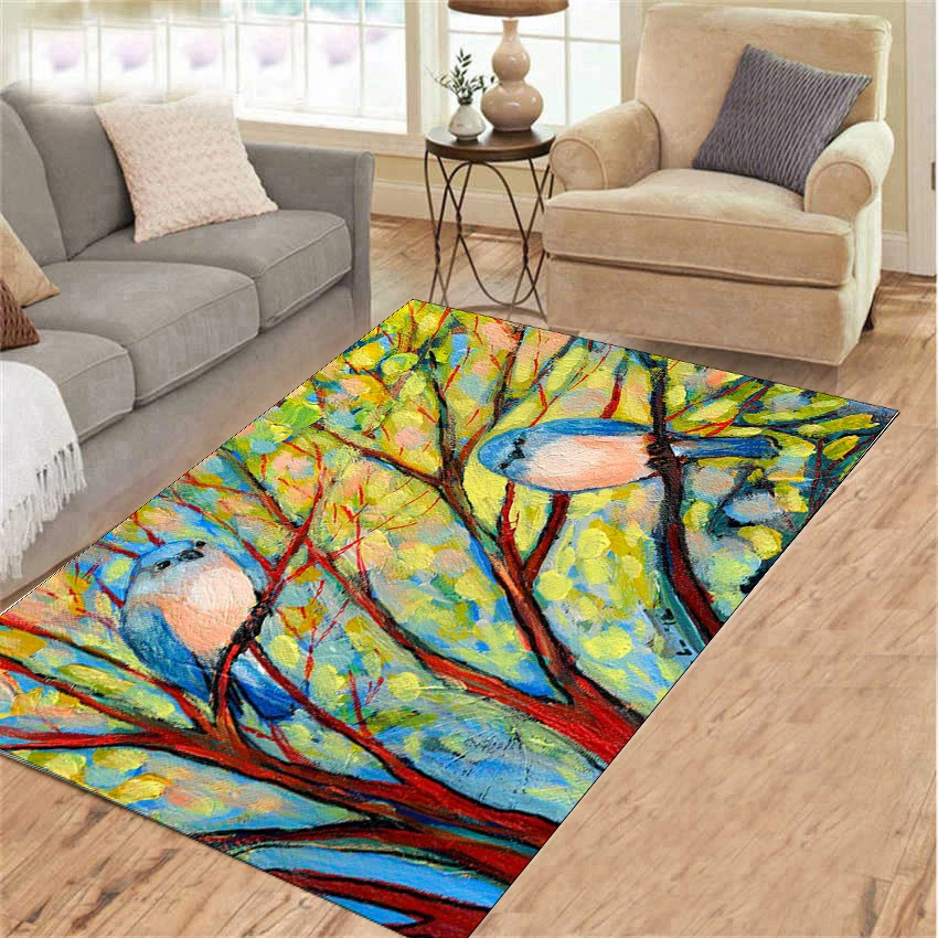 

Flannel tree and brid Flannel Carpet for Living Room Brid Pattern Print Indoor Area Rugs Home Floor Mat Sofa Carpets
