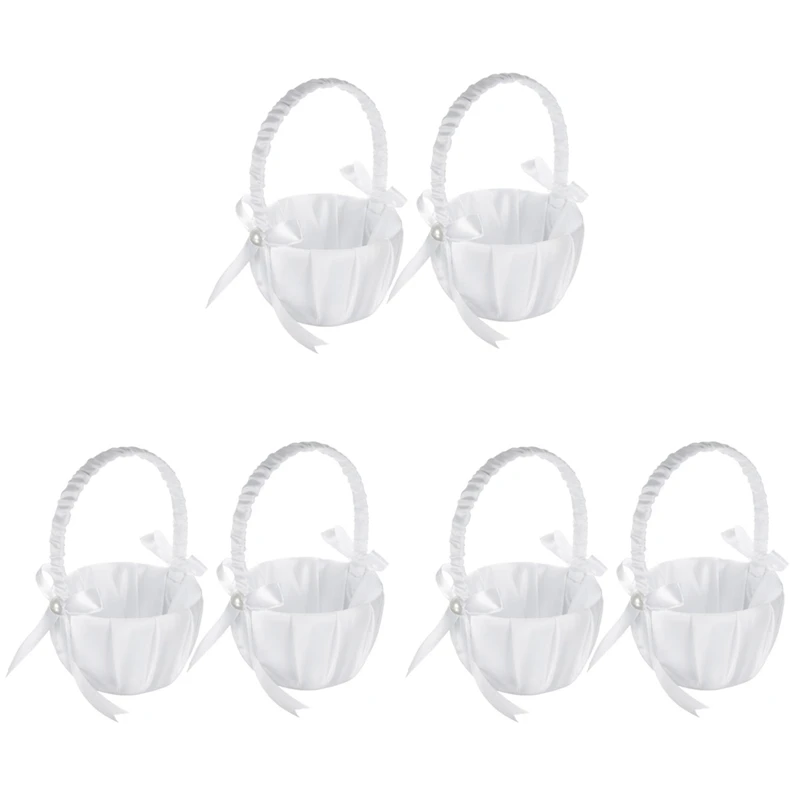 

6 Pack Wedding Satin Flower Basket,Romantic Bowknot Party Rose Flower Girl Basket
