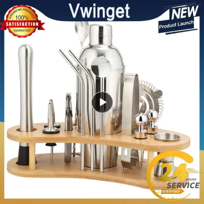 

Storage Rack Cocktail Shaker 15-piece Bamboo Rack Set Bartender Half-round Bar Tool Kitchen Tools And Gadgets Shaker Household