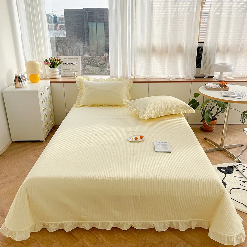 

Стеганое двухместное покрывало и наволочка в Корейском стиле из 100% хлопка с оборками удобное королевский комплект постельного белья мягкое домашнее покрывало