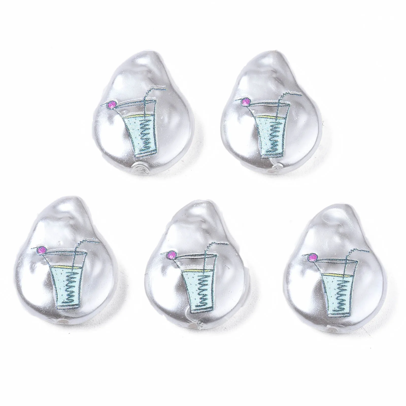 

20Pcs Cute Heart Shape Imitation Pearl Beads Fruit Vegetable Printed Plastic Loose Spacer Oval Flat Round Beads For DIY Jewelry