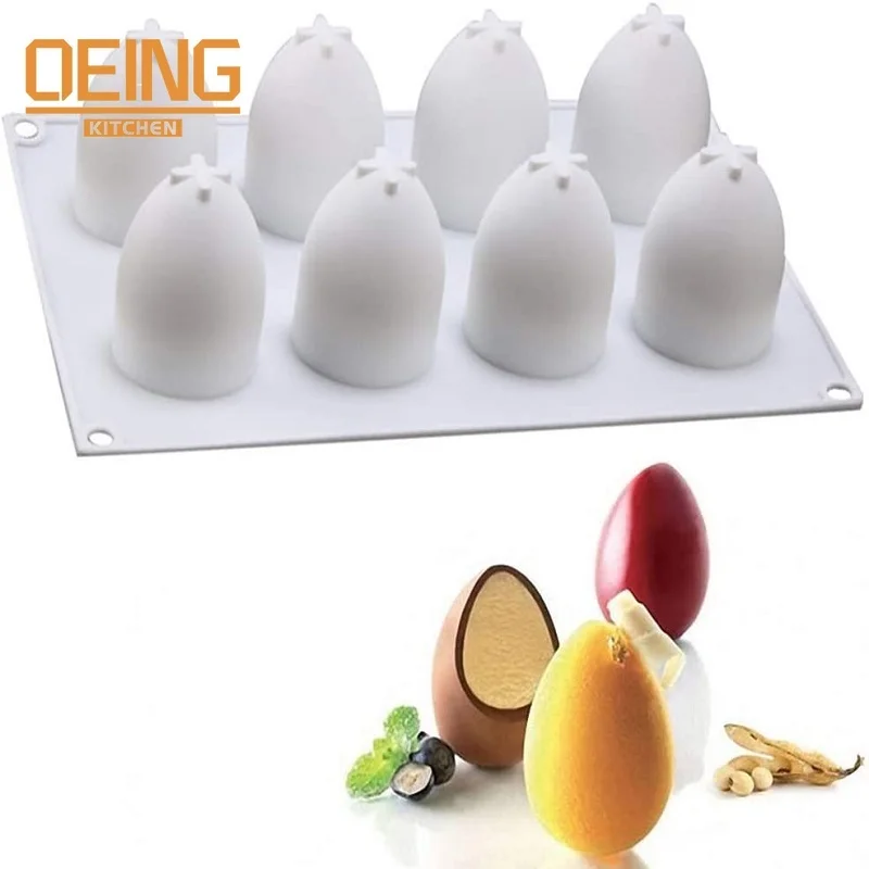 

New 8 Cavities Easter Egg Shape Cake Mold Mousse Fondant Chocolate Decorating Cake Jelly Silicone Molds Kitchen Baking Moulds