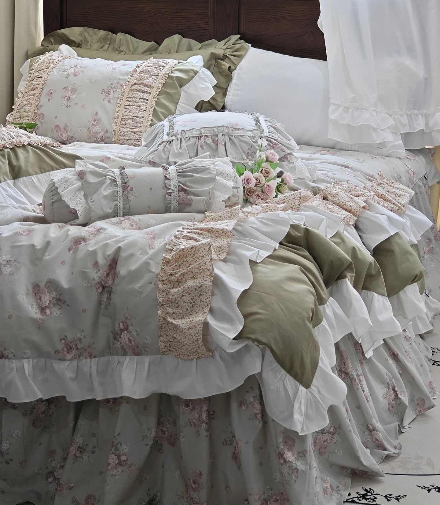 

Роскошный комплект пододеяльников French King в стиле ретро, хлопковая юбка с пасторальным цветочным принтом, постельное белье, пододеяльник, комплект постельного белья