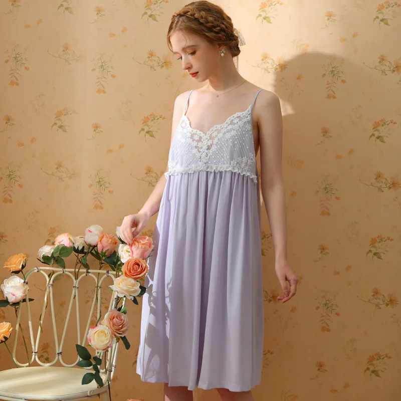 

Summer Sexy Cotton Sleeveless Backless Nightdress Women's Spaghetti Strap Sleepdress Pajamas Nightgowns Sleep Loungewear