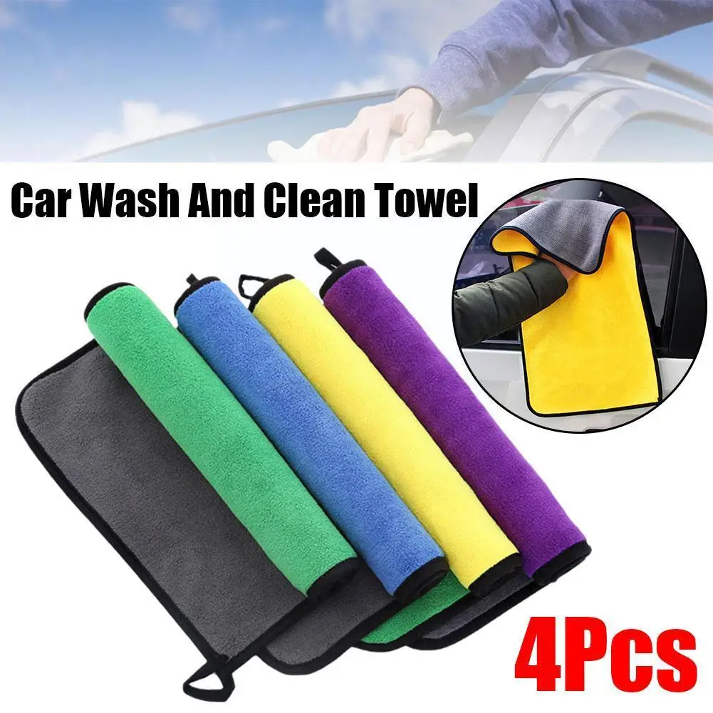 

4Pcs Car Wash Towel Microfiber Wash Car Cleaning Drying Cloth Microfiber Hemming Car Detailing Detailing Care Cloth Towels H0P2