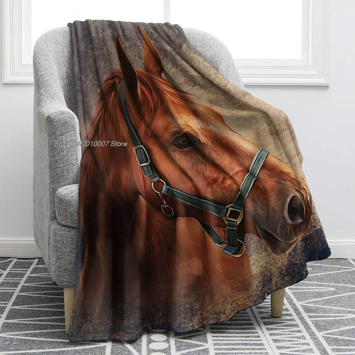

Horse Vintage Red Blanket Smooth Soft Print Throw Blanket for Sofa Chair Bed Office Travelling Camping Women Gift;