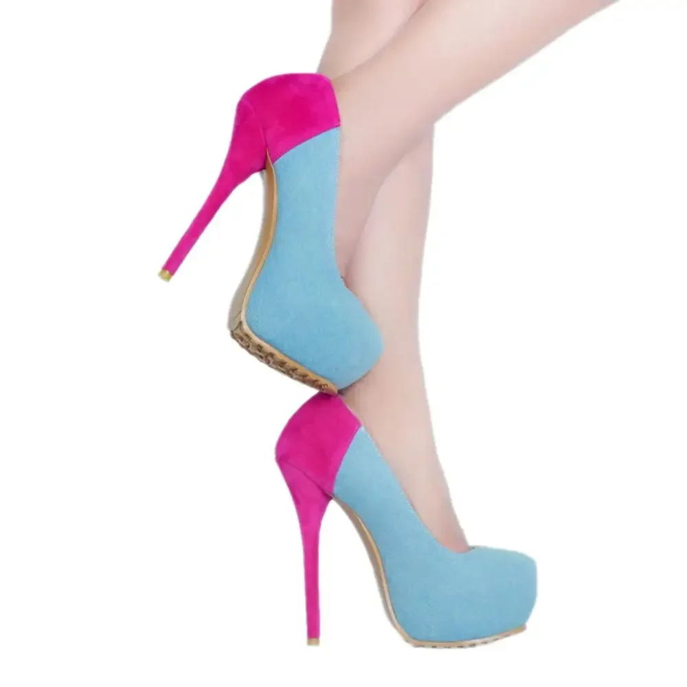 ASIOFU женские туфли-лодочки ручной работы на высоком каблуке Twotones джинсовые