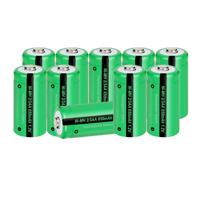 

10PC PKCELL 2/3 AA Ni-Mh Batteries 1.2V NiMh Rechargeable Battery Industrial Button Top 650mAh