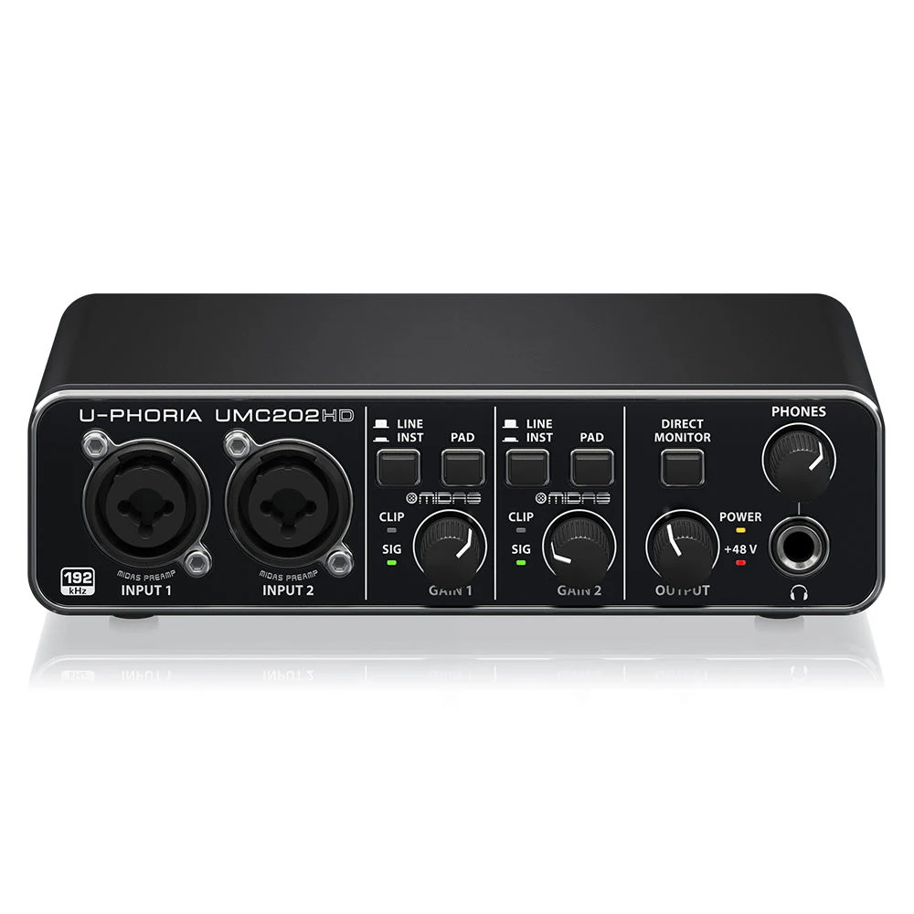 Фото Аудиоинтерфейс UMC202HD 2x2 USB с микрофонными предусилителями Midas, 24 бит, 192 кГц для студий звукозаписи, подкастов и прямых трансляций №1
