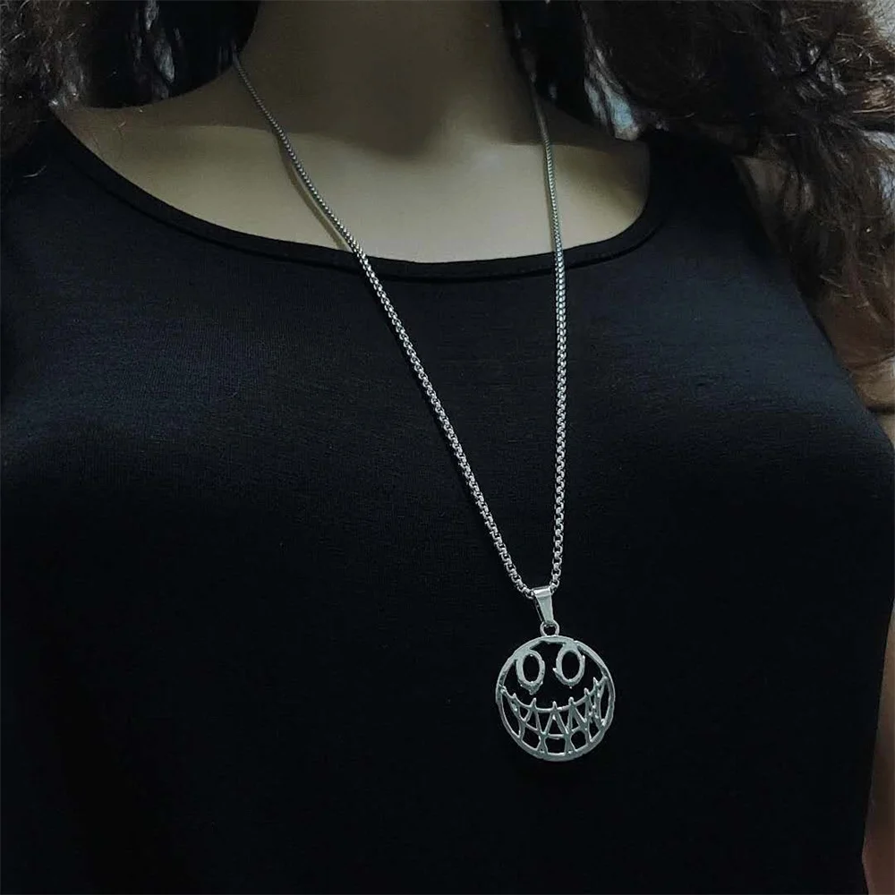 

Korean version devil smiling face pendant hollowed out Necklace women's Retro versatile sweater chain jewelry women's gift