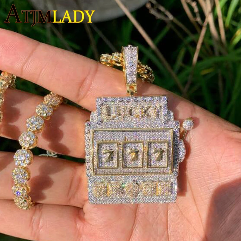 

2022 New Lucky Letters 777 Pendant Full Iced Out Bling 5A Cubic Zirconia CZ Two Tone Color Men Boy Cool Necklace Hiphop Jewelry