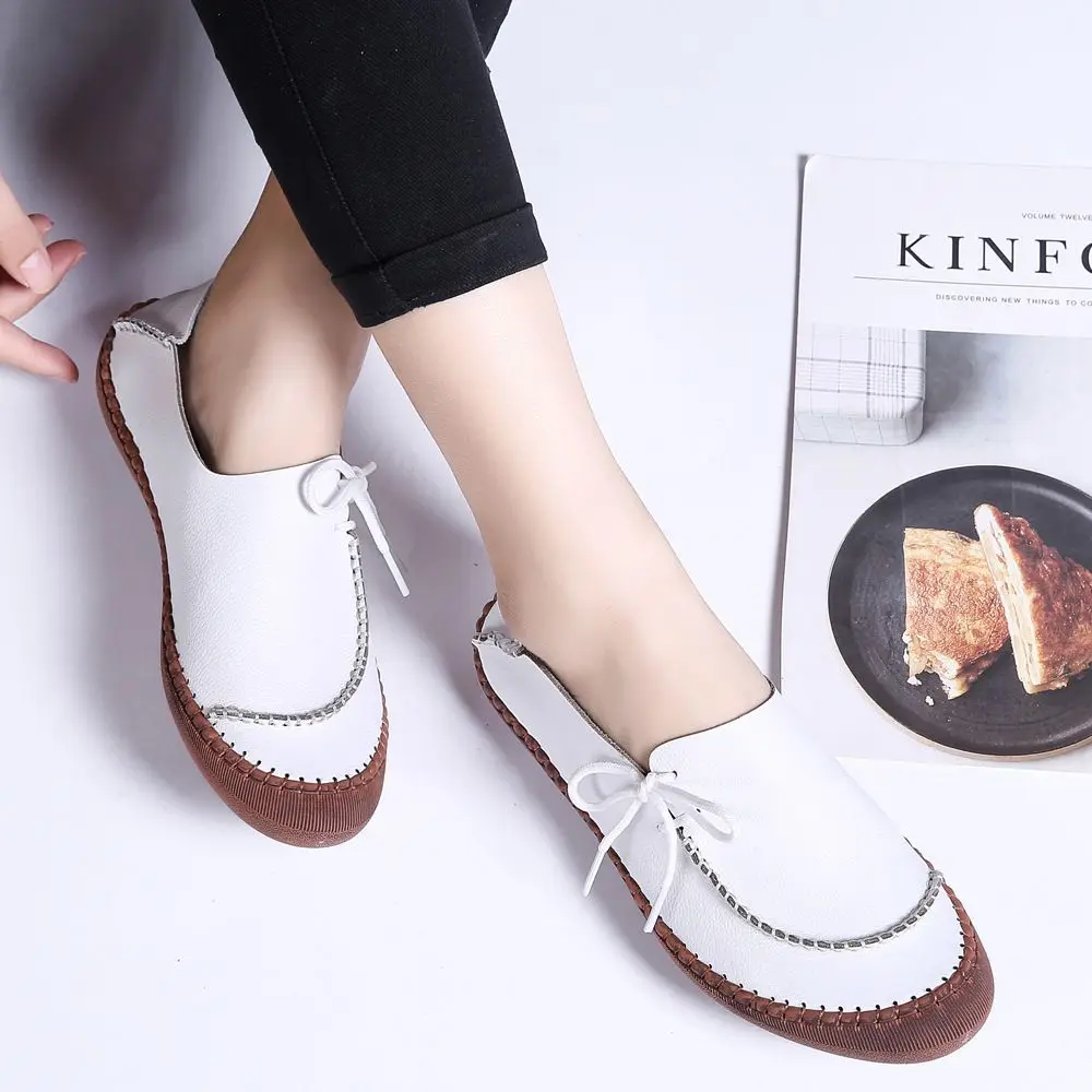 

Ladies Flats Shoes Big Size 44 45 Female Leather Flats Moccasins Round Toe Comfortable Women Loafers Leisure Woman Footwear