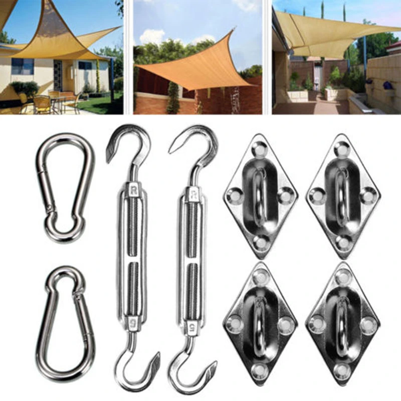 

5mm Shade Sail Canopy Accessory 304 Stainless Steel Hardware Kit 22pcs/set Turnbuckle Pad Eye Carabiner Clip Hook Screws Silver