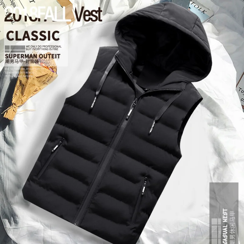 EOENKKY/Men's Vest Jacket Winter Waterproof Warm Sleeveless Men Jacket Fashion Hooded Casual Vest Men Thicken Waistcoat M-4XL