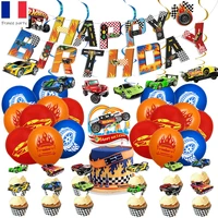 hot wheels car boy birthday decorations wind fire wheels car balloon banner cake topper baby shower toys for kids party supplies