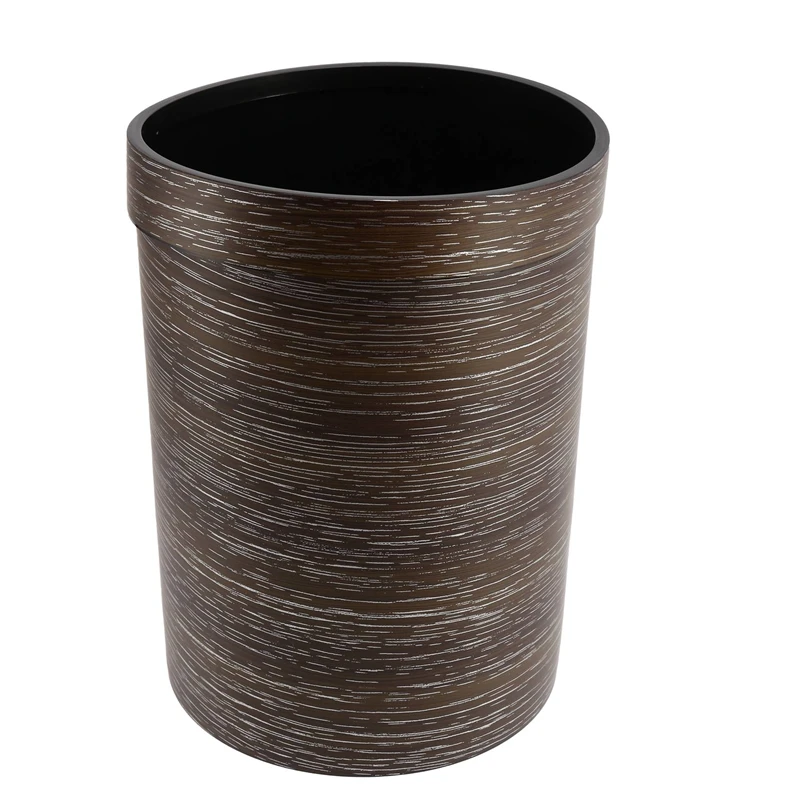 

Retro Style Pressing Ring Plastic Trash Can Household Office Mimetic Wood Grain Garbage Bin - Dark Brown