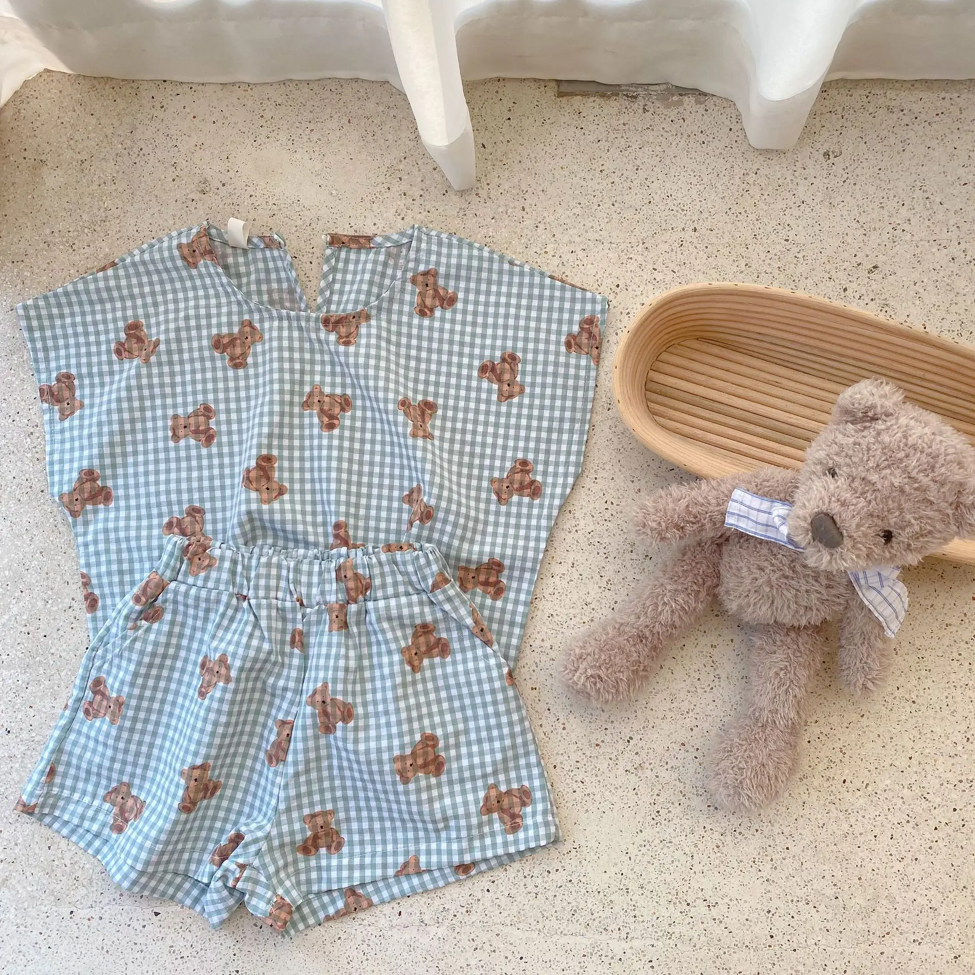 2022 Summer New Baby Clothes Set Cute Cartoon Bear Print Children Short Sleeve 2pcs Suit Kids Boy Girls T Shirt + Shorts Outfits