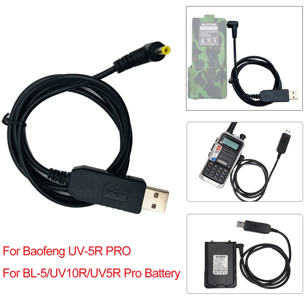 Original USB Power Charging Cable For Baofeng UV-5R Pro Walkie Talkie Charger For BL-5 UV5R PRO UV10R Li-ion Battery Fast Charge