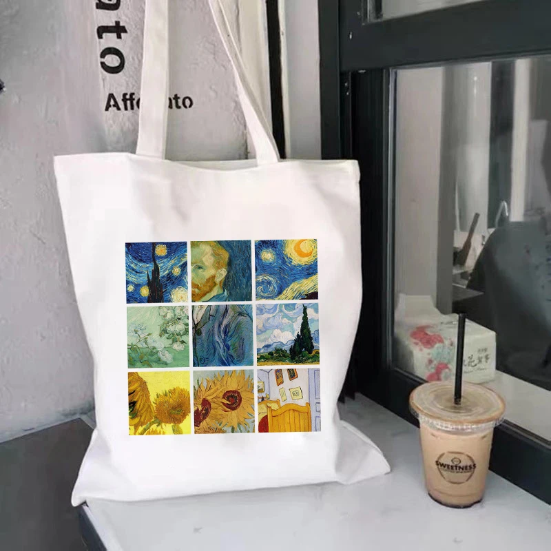 

Women Vintage Shopper Bag Van Gogh Painting David Tote Bag Eco Large Capacity Shopping Bags Classic Canvas Shoulder Bag Handbag