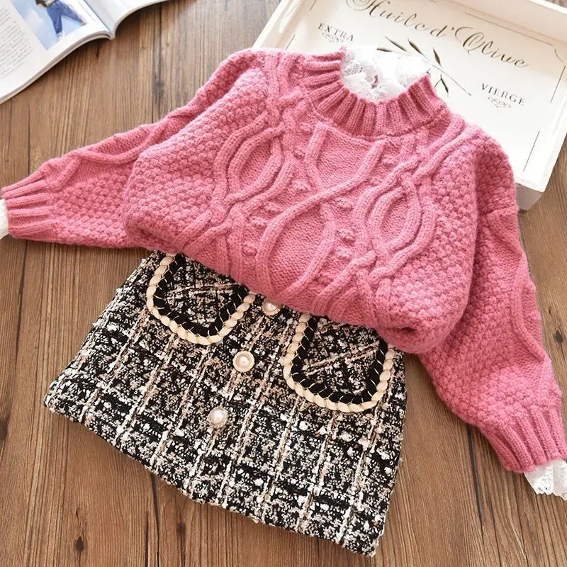 

100-150 CM Winter Girls Spring Autumn Fashion Skirt Baby Kids Children Plaid Clothes Two Colors