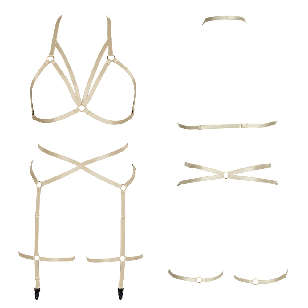 

Punk Sexy Lingerie Top Gothic Harness Bondage Elastic Adjust Pole Dance Rave Suspender Chest Women Strappy Set Cage Waist Chain