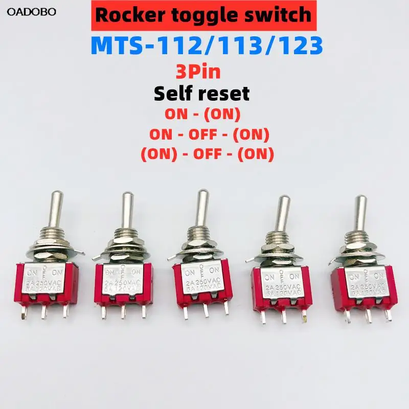 

1/5pcs Red Mini 3pin 6mm 2/3 Position Self-resetting Toggle Switches ON-(ON)DPDT Mini Toggle Switches 6A/125V 3A/250V AC MTS-112