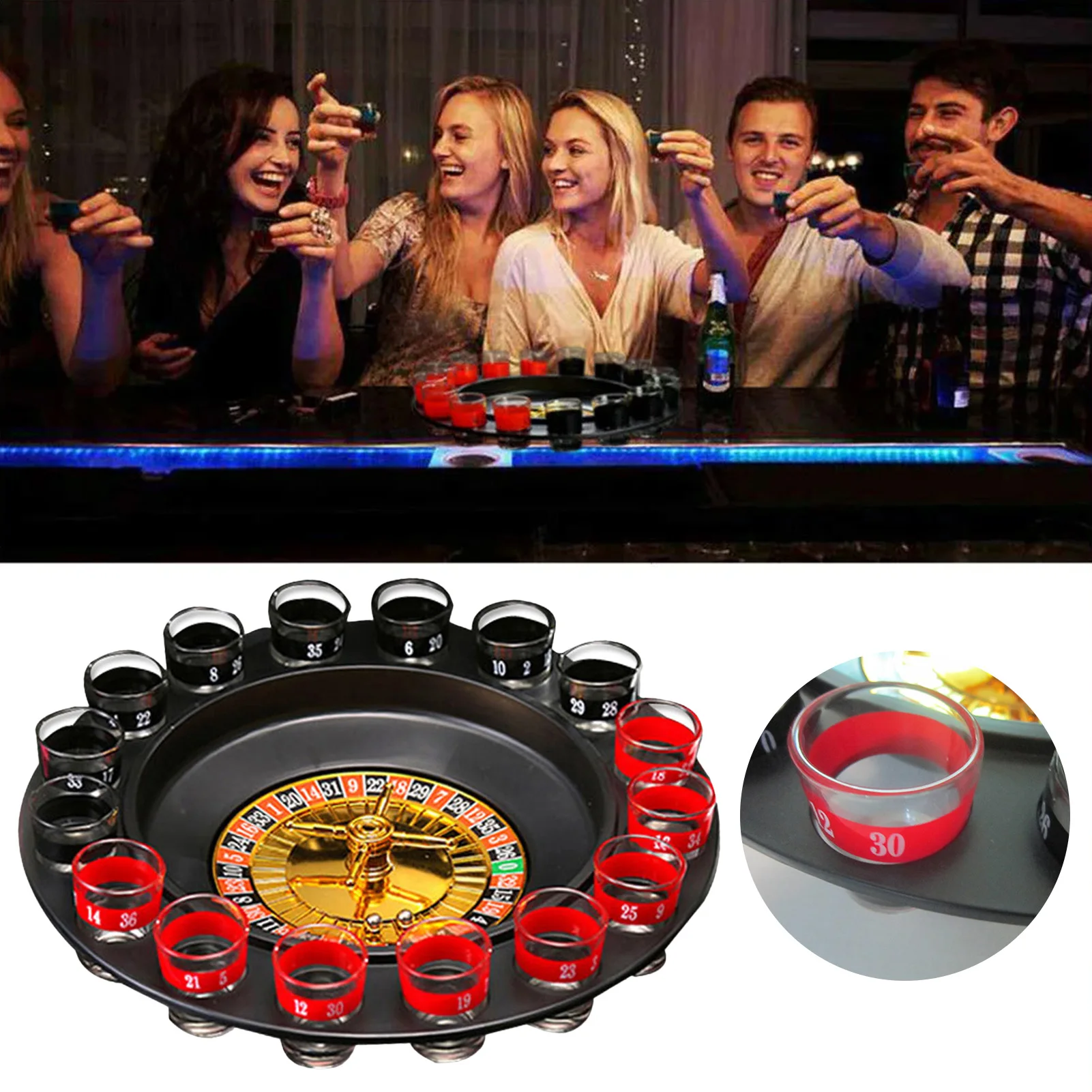

16 Shot Glass Deluxe Russian Spinning Roulette Poker Chips Drinking Game Set Party Supplies Wine Games For Adult Drinken Game