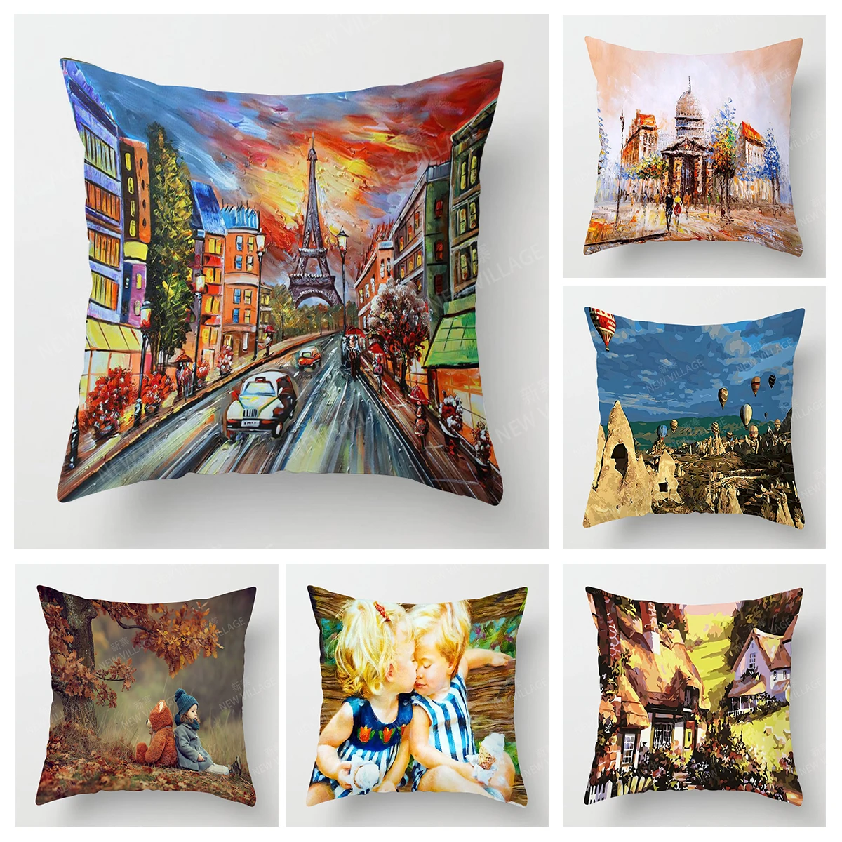 

Home living room decoration cushion covers short plush Oil painting throw pillow cover45*45 pillowcase 40x40cm 50x50 45x45
