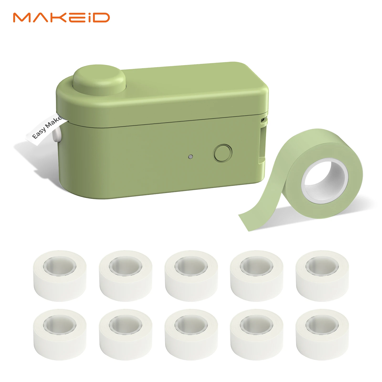 

Карманный принтер MAKEID L1, термопринтер для печати этикеток, беспроводной BT с 1 зеленой этикеткой в рулоне и 10 белой лентой для этикеток