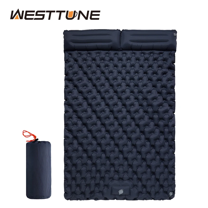 Double Inflatable Mattress with Built-in Pillow Pump Outdoor Sleeping Pad Camping Air Mat for Travel Backpacking Hiking