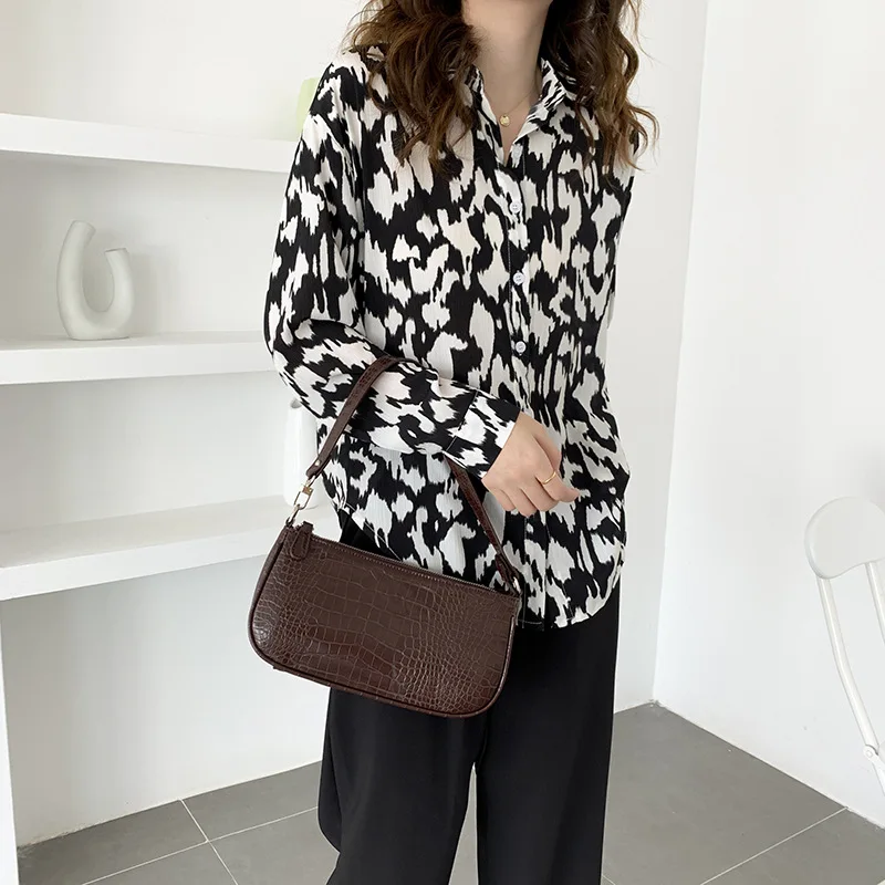 Vintage Crocodile Pattern Women Purse Handbags Fashion Design Ladies Small Shoulder Bag PU Leather Female Underarm Bags