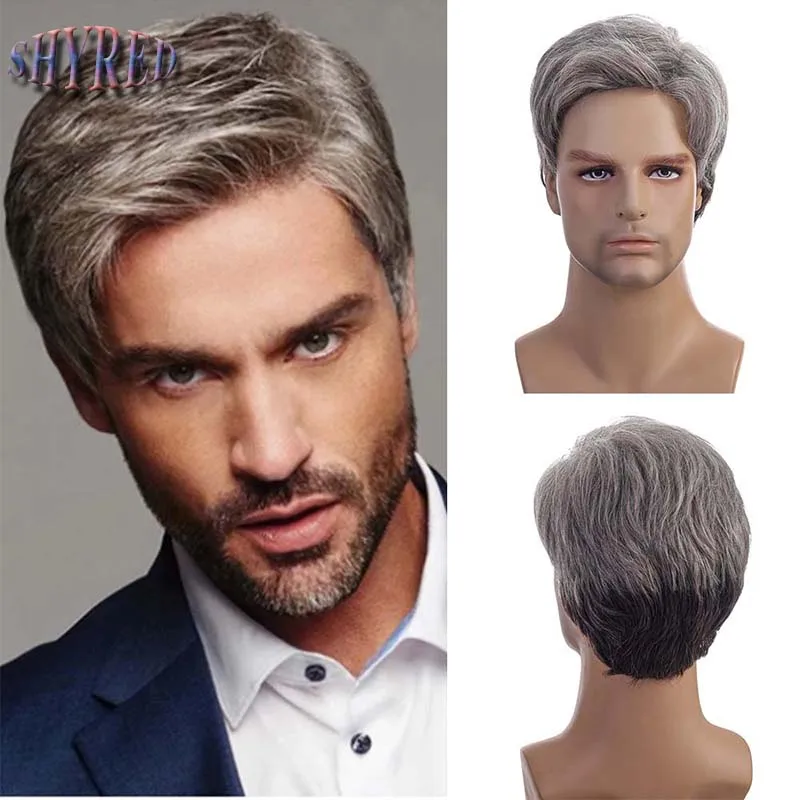 Мужские парики короткий серебристо-серый парик для мужчин мужской многослойный