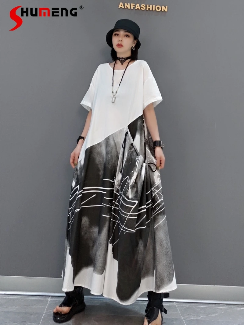 

European Station 2022 Summer Fashion Maxi Dress Short Sleeve Fashion T-shirt Dress Loose Elegant Women's Wear Long Dress
