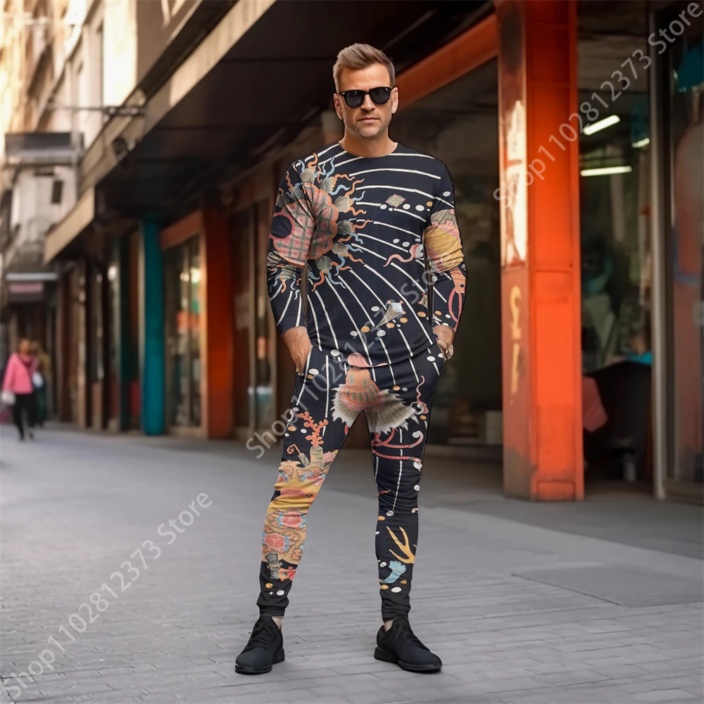 2023 Tracksuit Men New Street Casual Long Sleeve T-shirt+Pants Men's Sets Clothes For Men Fashion 3D Print Sports Men's Clothing