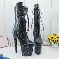 leecabe snake pu 20cm8inches pole dancing shoes high heel platform boots closed toe pole dance booties