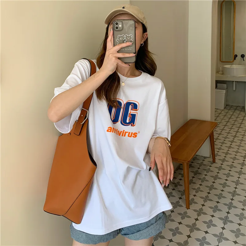 

Summer Tops For Woman 2022 O Neck Short Sleeve Tee Shirts New Korean Fashion Letter Print Tshirt Casual Streetwear Y2k Aesthetic