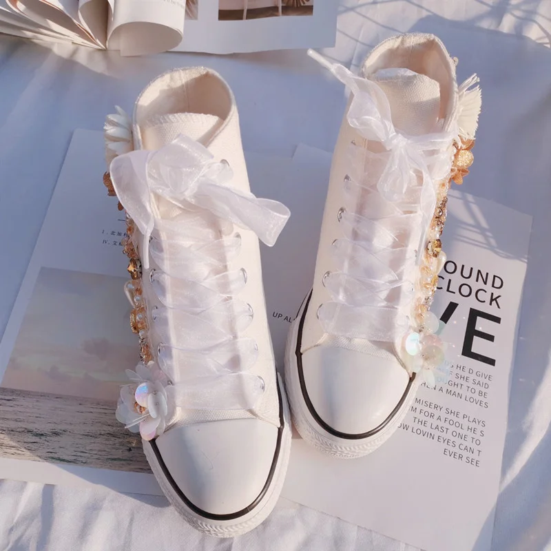 

Handmade custom women's sports canvas shoes rhinestone sequins diy casual banquet shoes 35-40